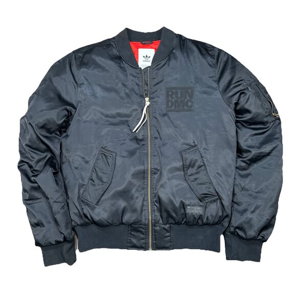 Adidas Originals x Run DMC Bomber Jacket Black Red Lining Men's Size Small - Picture 1 of 7